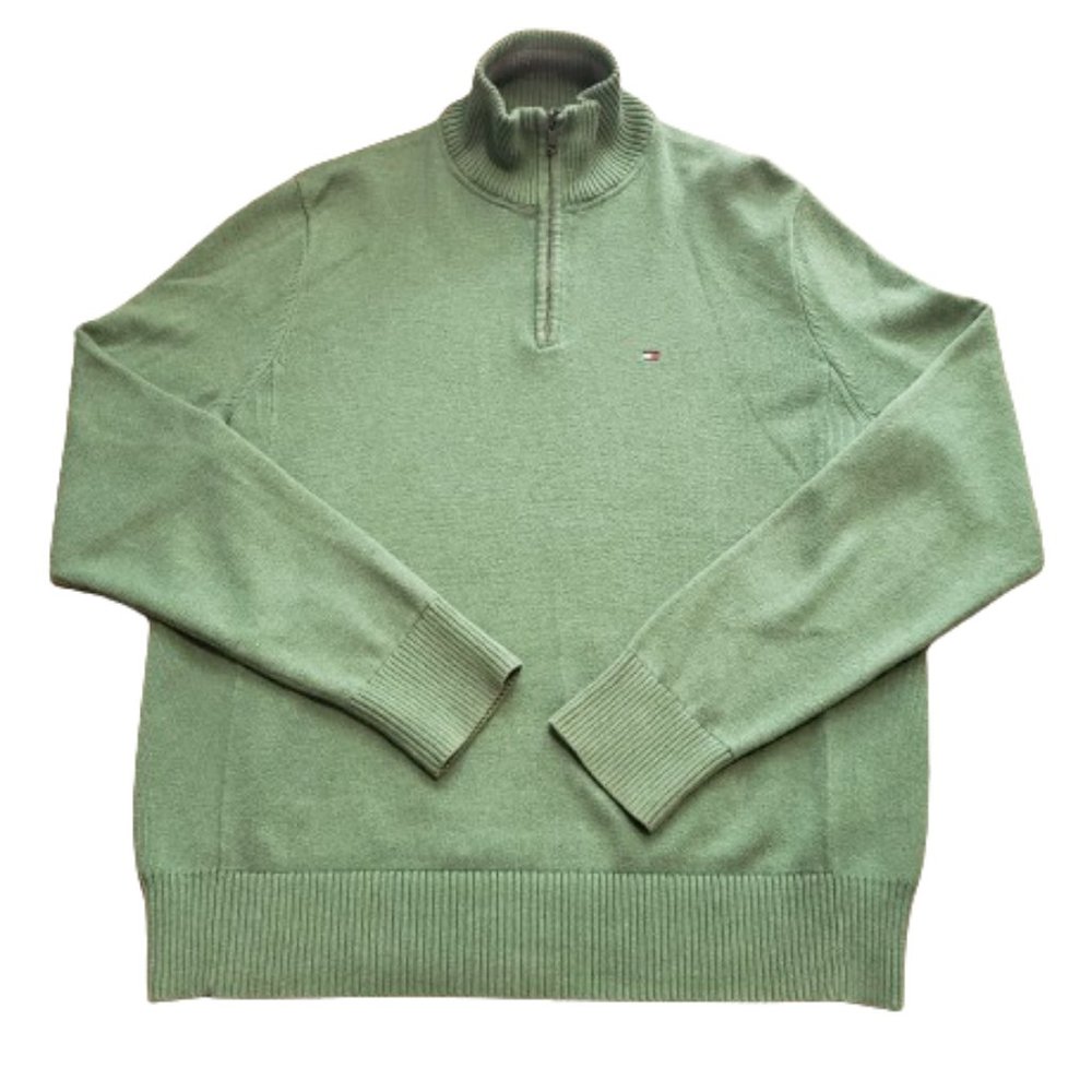 Tommy Hilfiger 1/4 Zip Pullover Sweater Green Men's Medium M Preppy Outdoor Fall